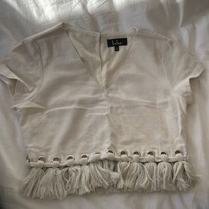 Lulus Beige Tassel Crop Top